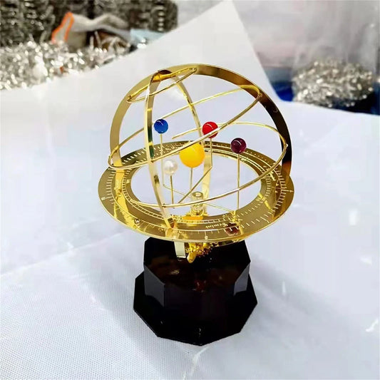 Rotating Solar System Metal Ornament, Retro Planet Metal Model Kit, Science Art Decoration Indoor Table Ornament